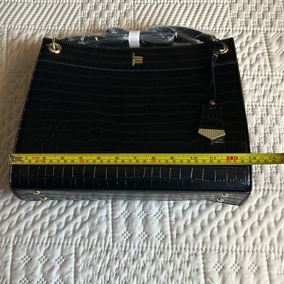 London Fog Brielle Croco Black Satchel with embroidered square design. - Picture 8 of 8